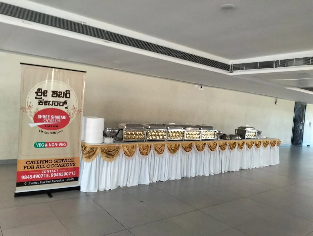 Wide display of catering buffet counters